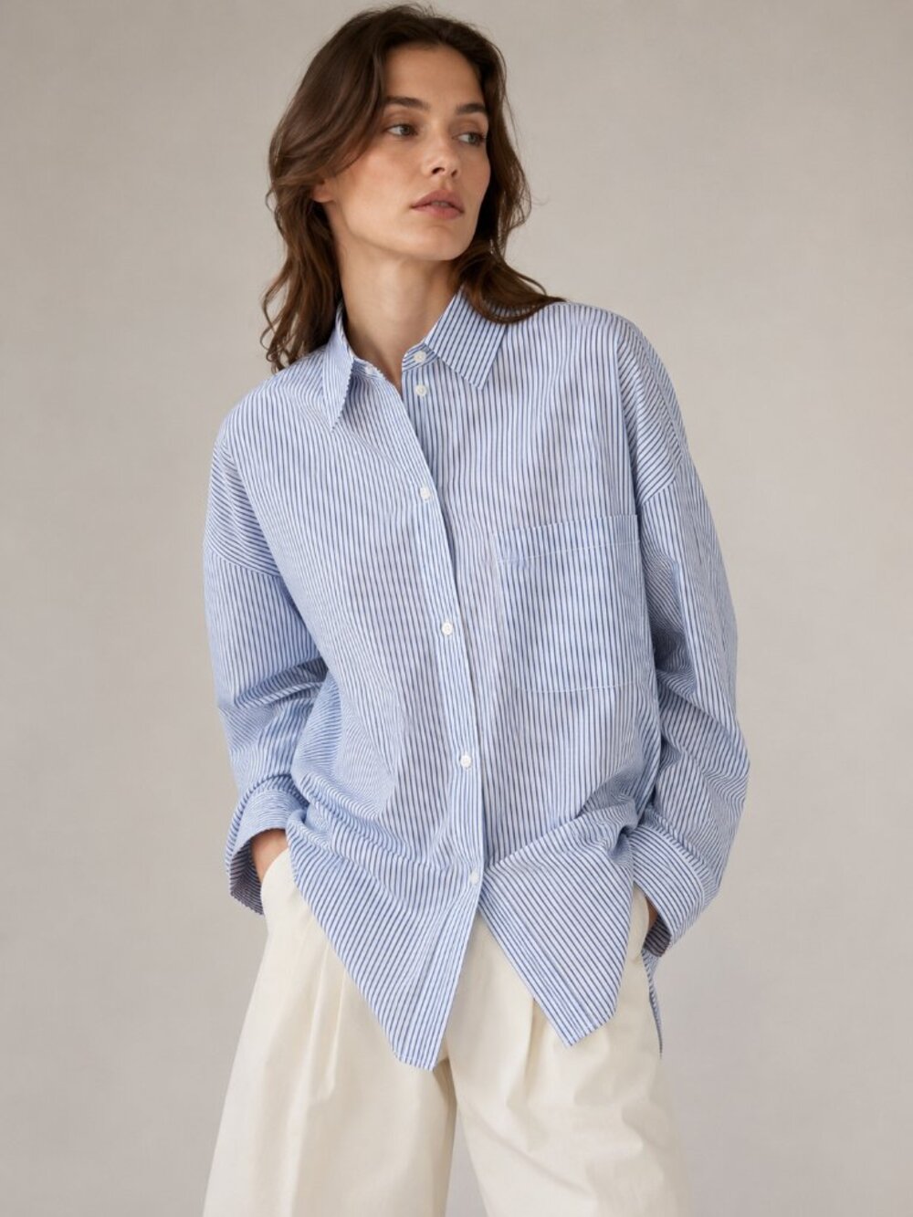TWP Big Joe Shirt XS/S Blue White Stripe Cotton Silk Button Down Oversized